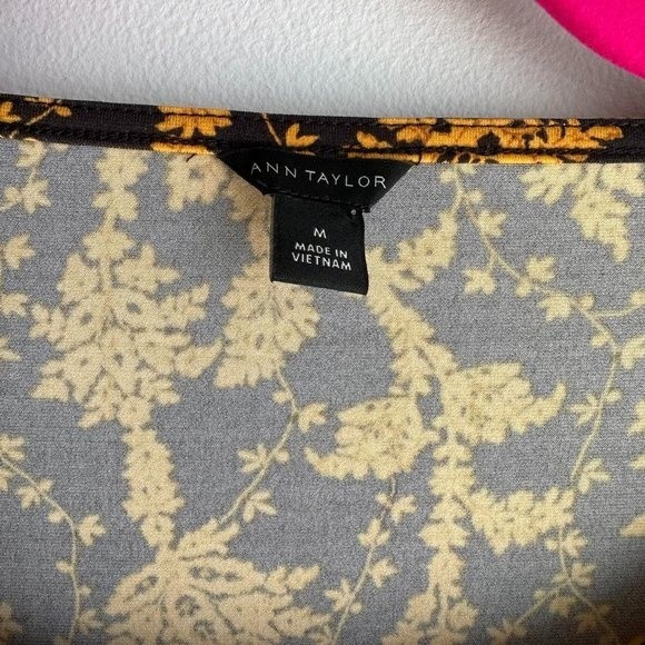 ANN TAYLOR Peppercorn Floral Lydia Boatneck Puff Sleeve Ladies Career Top, M - Picture 4 of 7